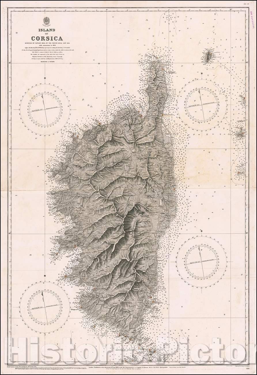 Historic Map - Island of Corsica Surveyed, 1894, British Admiralty - Vintage Wall Art