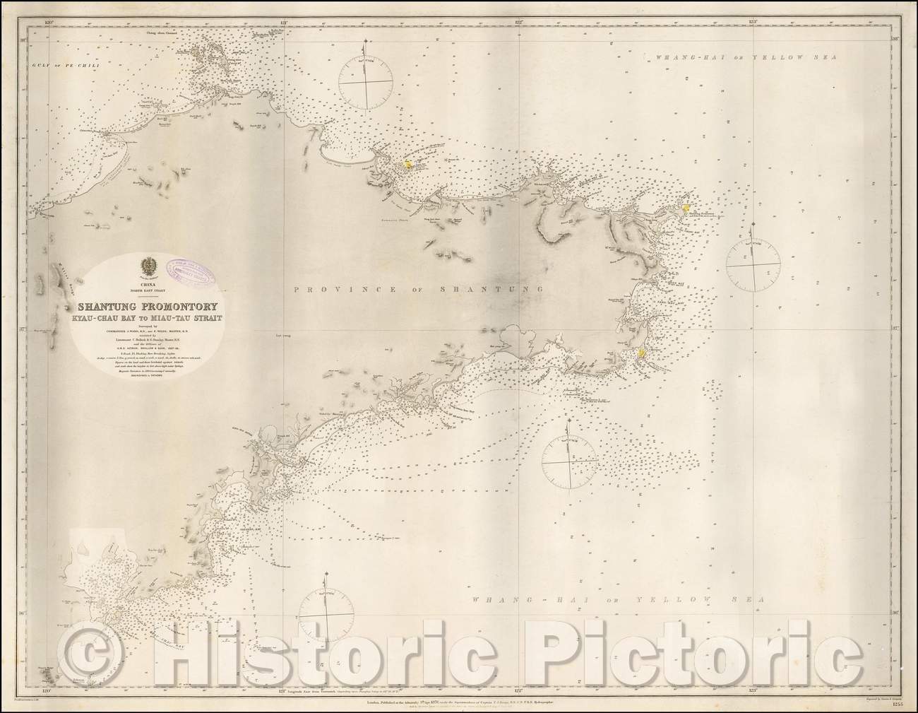 Historic Map - China North East Coast - Shantung Promontory Kyau-Chau Bay to Miau-Tau Strait Surveyed, 1876, British Admiralty - Vintage Wall Art