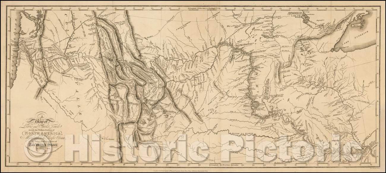 Historic Map - A Map of Lewis and Clark's Track Across the Western Portion of North America, from the Mississippi to the Pacific Ocean, 1814, William Clark v1