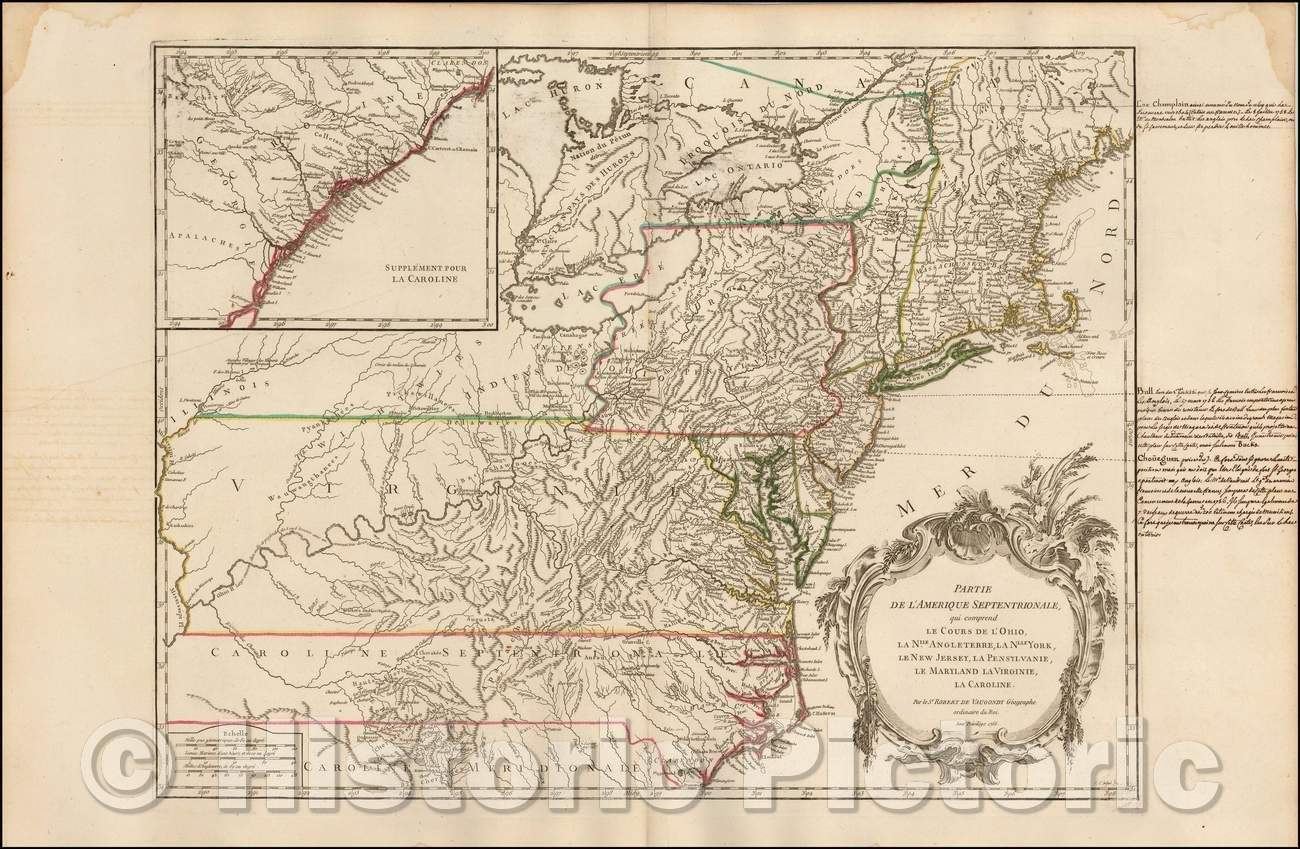 Historic Map - Partie De L'Amerique Septentrionale/Ohio, New England, New York, New Jersey, Pennsylvania, Maryland, Virginia, 1755 v1