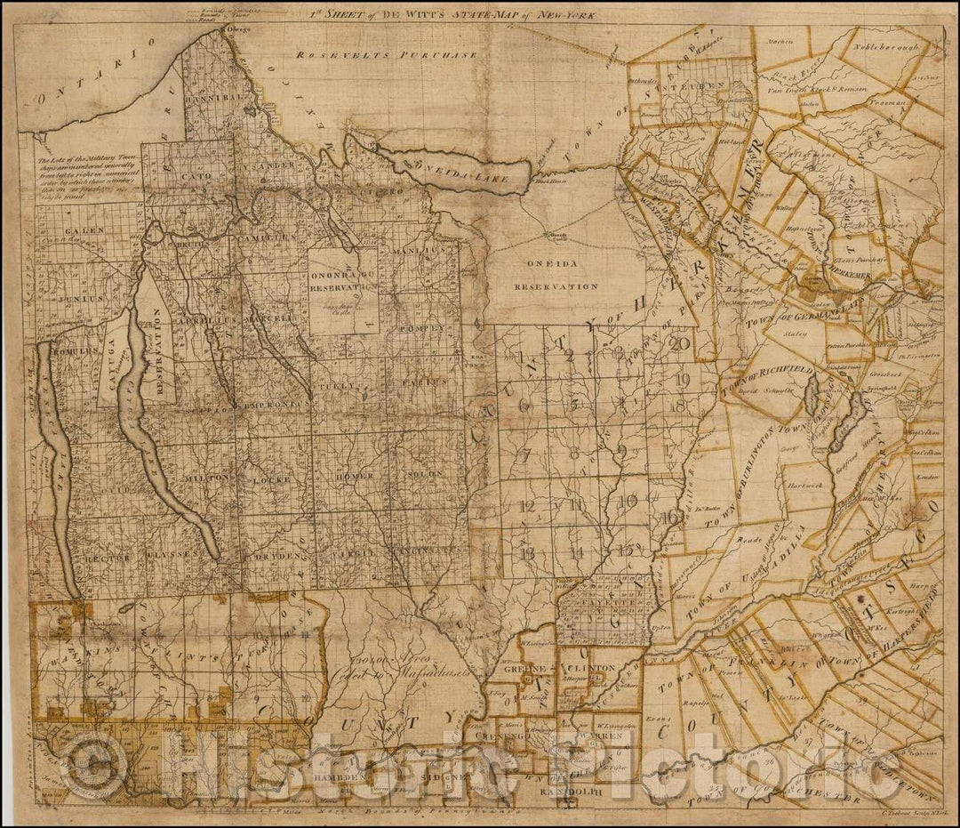 Historic Map - 1st sheet of De Witt's State Map of New-York (with contemporary manuscript annotations), 1793, Simeon De Witt - Vintage Wall Art