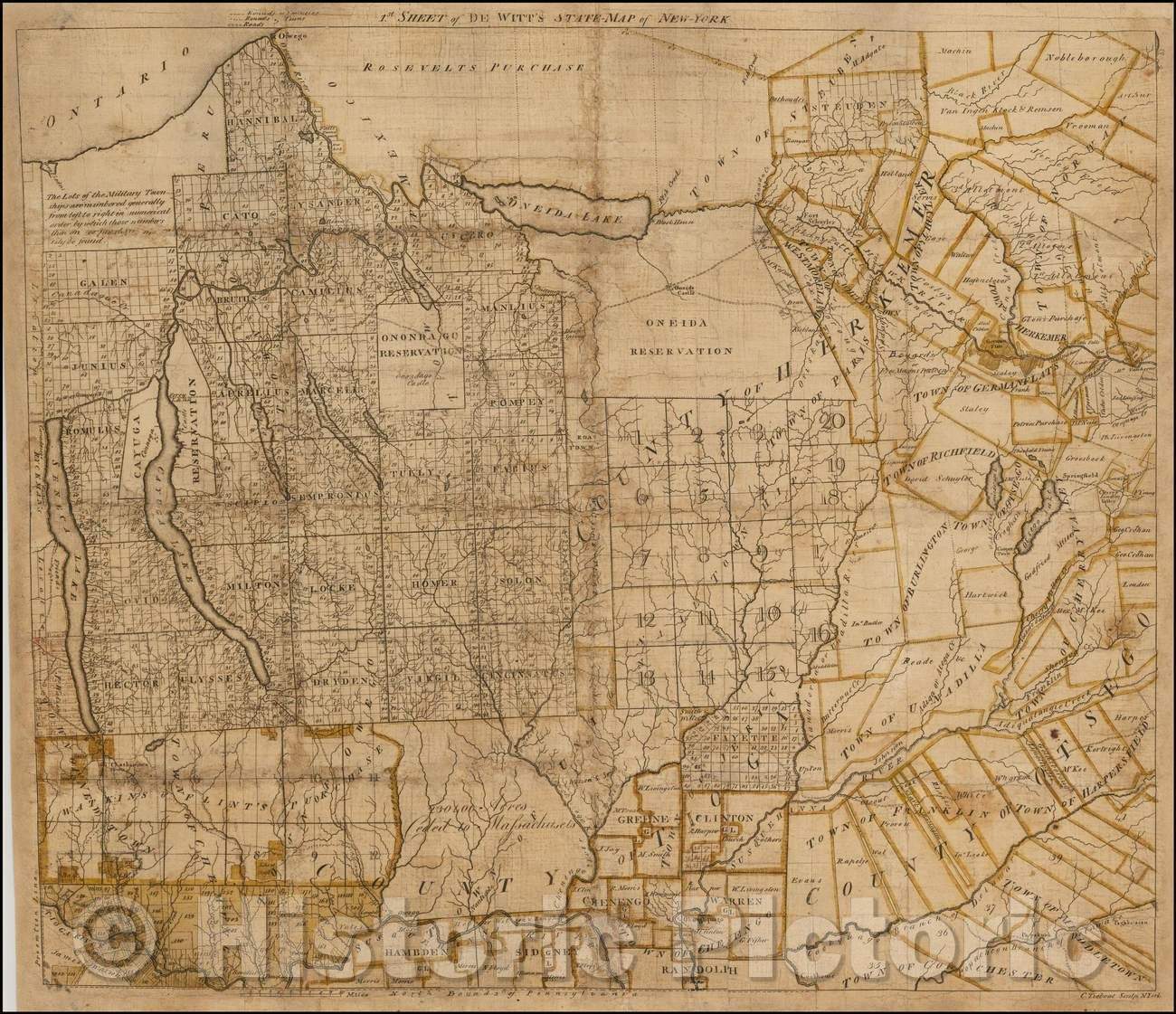 Historic Map - 1st sheet of De Witt's State Map of New-York (with contemporary manuscript annotations), 1793, Simeon De Witt - Vintage Wall Art