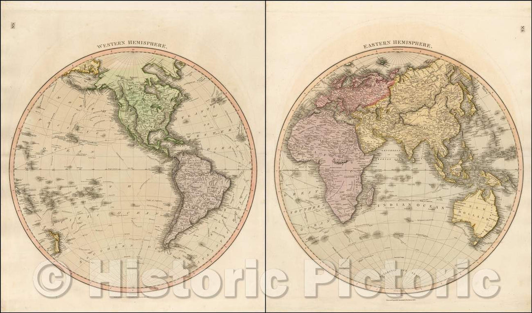 Historic Map - Western Hemisphere and Eastern Hemisphere, 1815, John Thomson - Vintage Wall Art