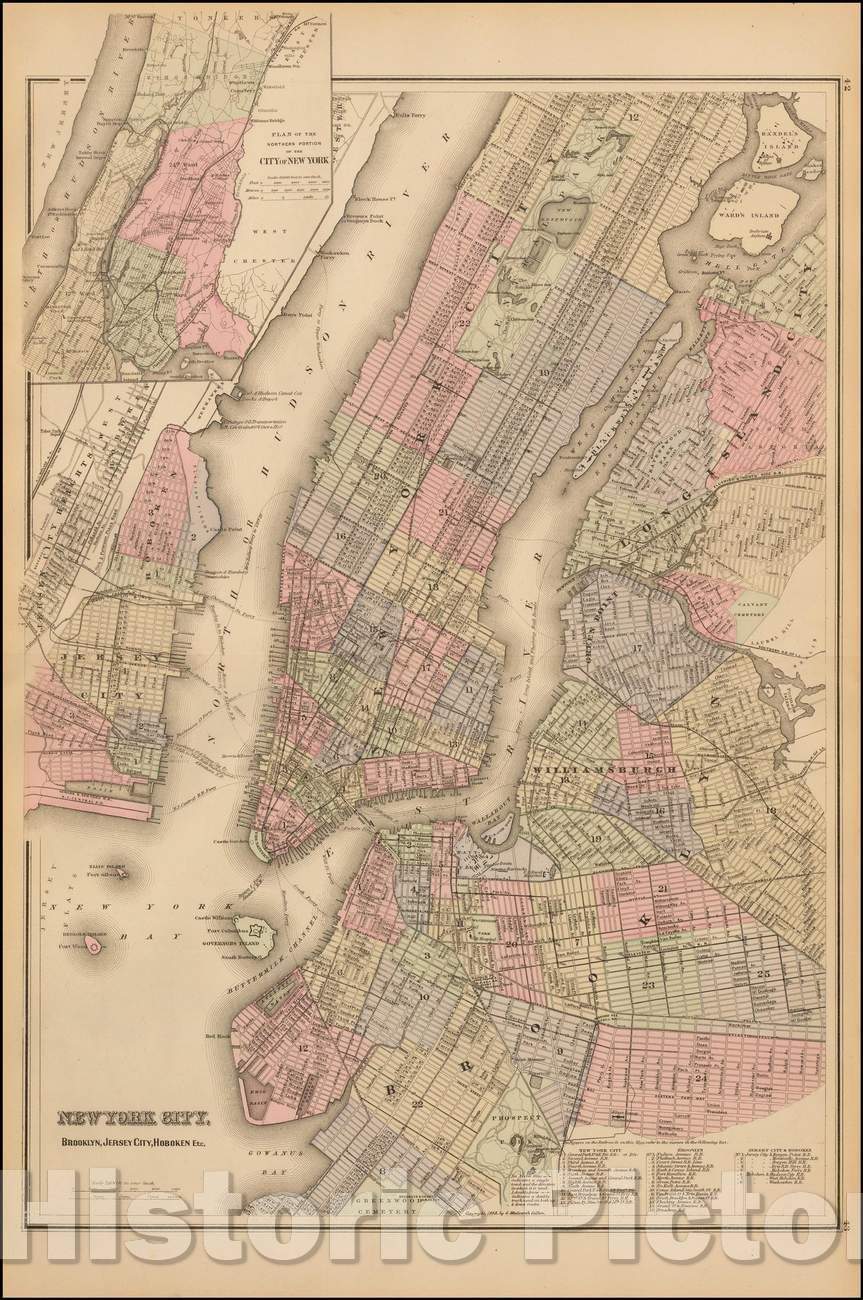 Historic Map - New York City, Brooklyn, Jersey City, Hoboken, etc, 1873, OW Gray v1