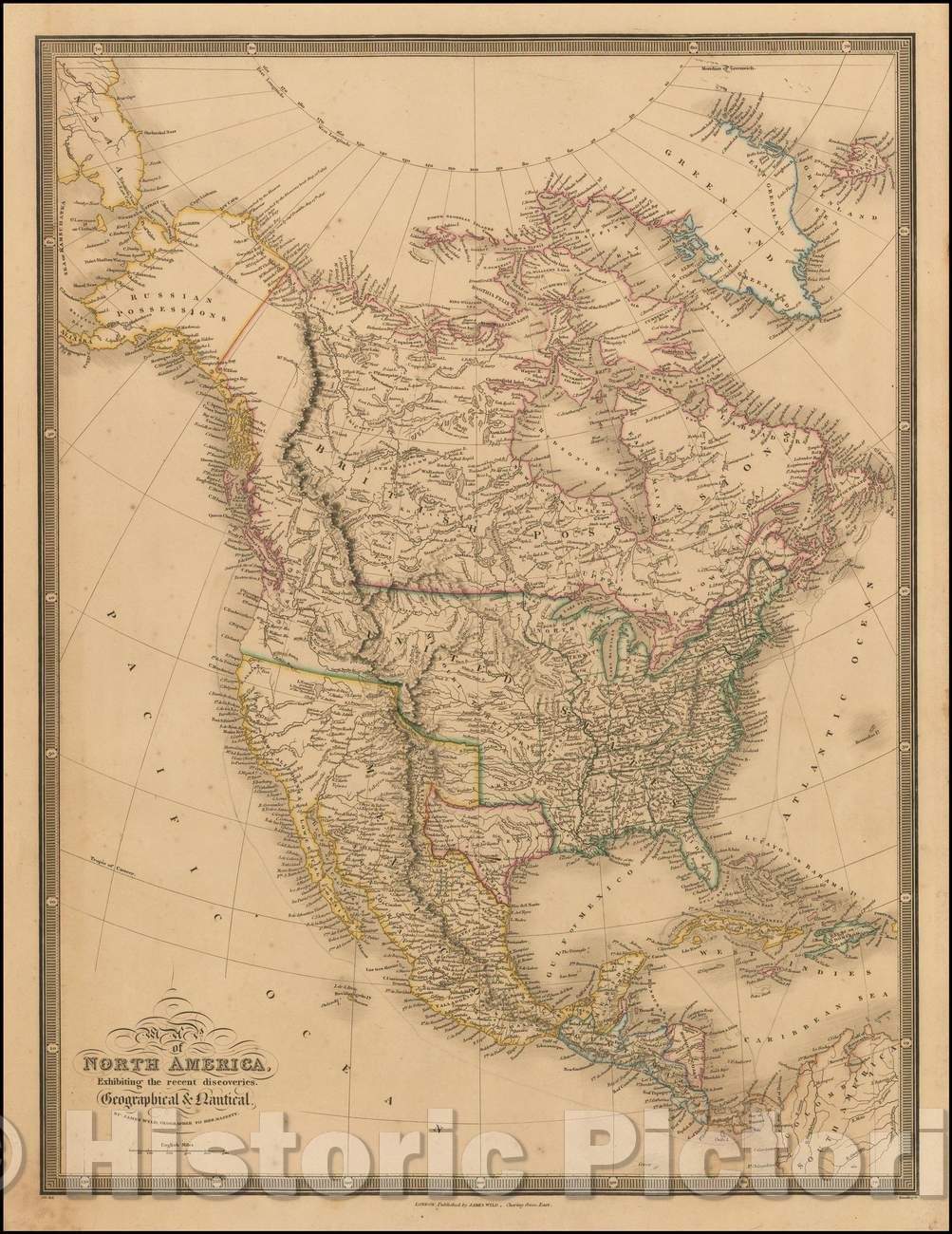 Historic Map - Map of North America Exhibiting the recent discoveries Geographical & Nautical [Republic of Texas], 1839, James Wyld - Vintage Wall Art