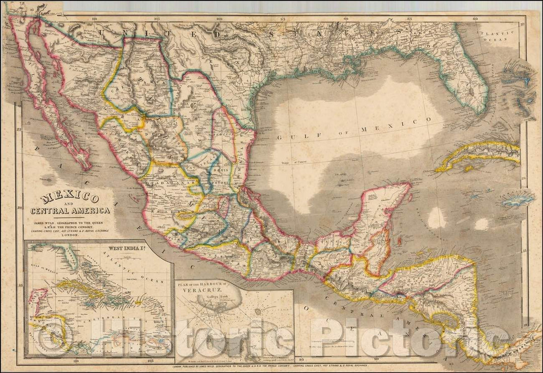 Historic Map - Mexico and Central America - James Wyld, 1850, James Wyld - Vintage Wall Art