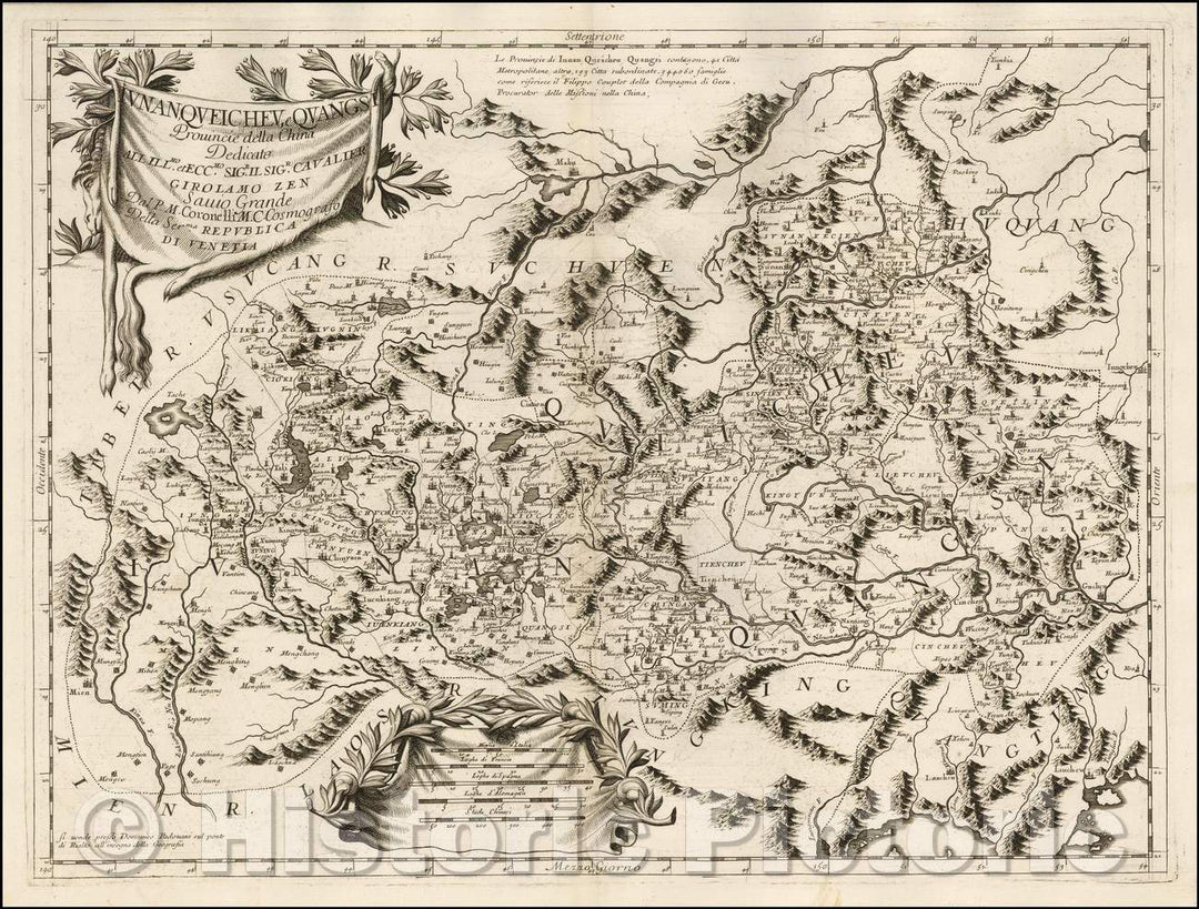 Historic Map - Iunan, Queicheu, e Quangsi Provincie della China, 1690, Vincenzo Maria Coronelli v1