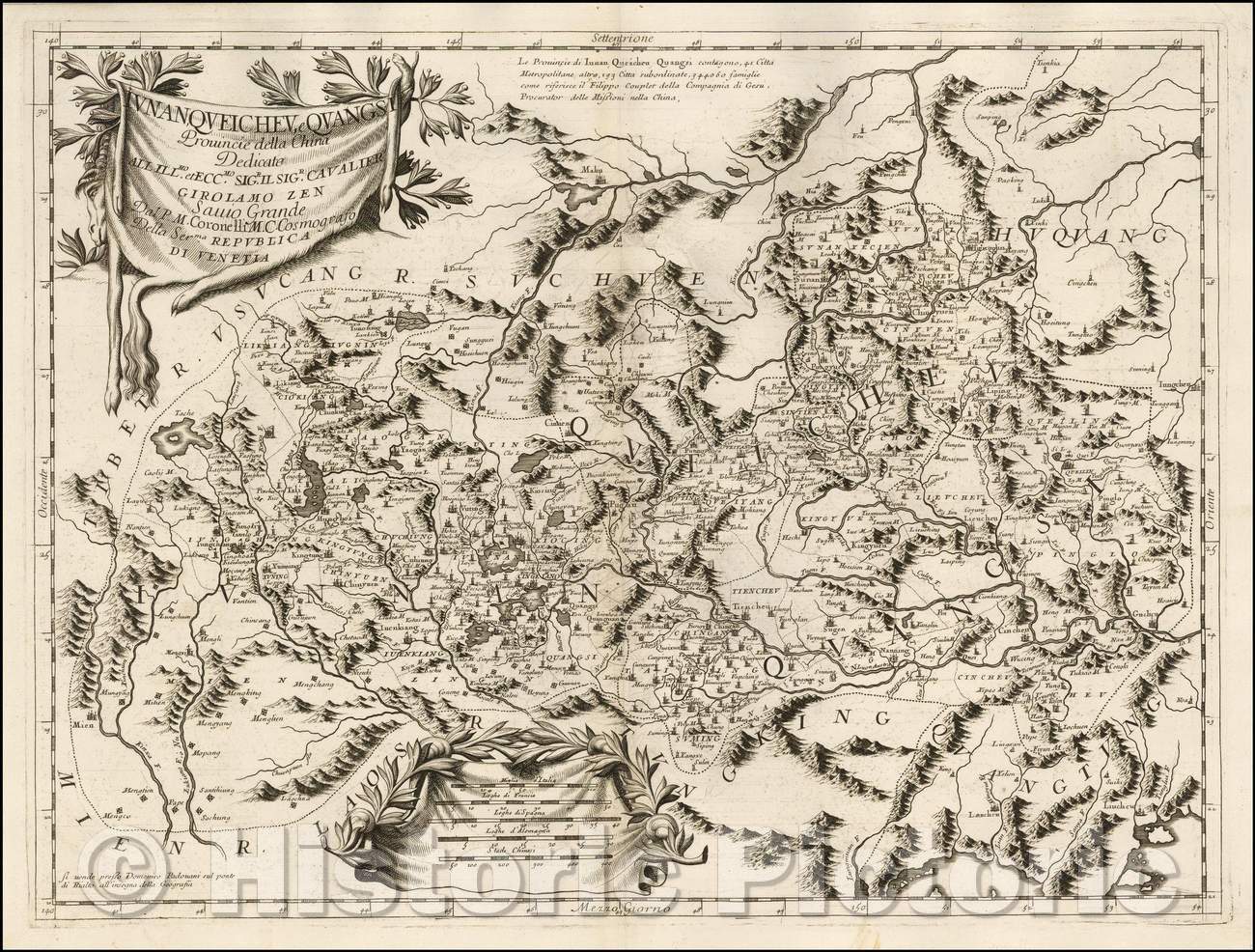 Historic Map - Iunan, Queicheu, e Quangsi Provincie della China, 1690, Vincenzo Maria Coronelli v1