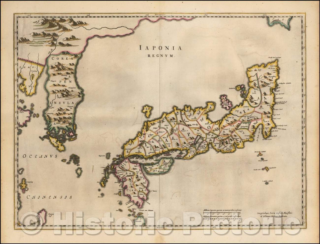 Historic Map - Iaponia Regnum (first regional map to show Korea as a peninsula), 1630, Johannes Blaeu - Vintage Wall Art