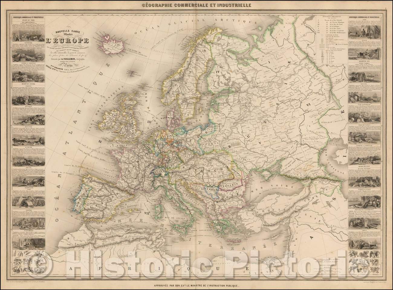 Historic Map - Nouvelle Carte Illustree de L'Europe, 1860, Alexandre Vuillemin - Vintage Wall Art