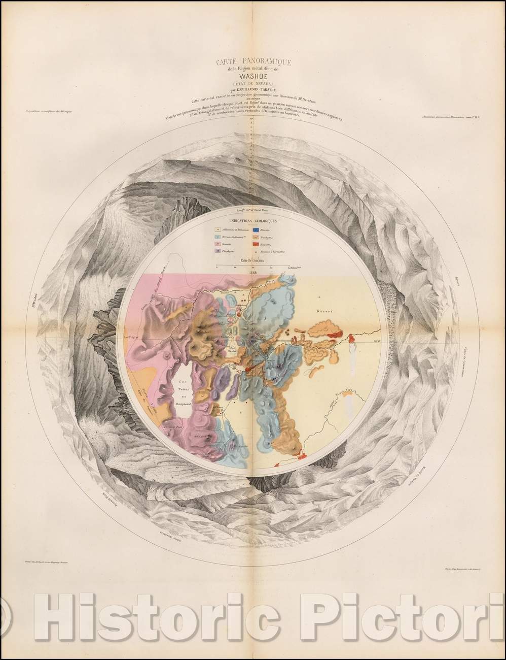 Historic Map - Washoe Mining District - Lake Tahoe ou BonPland] Carte Panoramique :: Lake Tahoe and the Washoe Mining District, 1869 - Vintage Wall Art