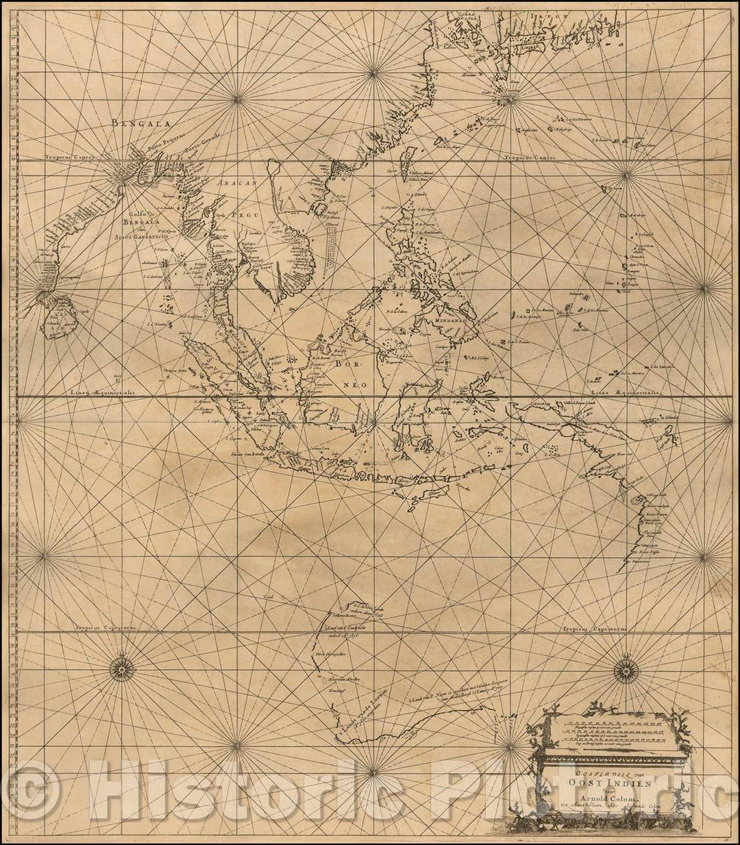 Historic Map - Oosterdeel van Oost Indien door Arnold Colom :: Sea Chart of the eastern part of the Indian Ocean, from Colom's Zee Atlas Ofte Water-Wereldt, 1658 - Vintage Wall Art