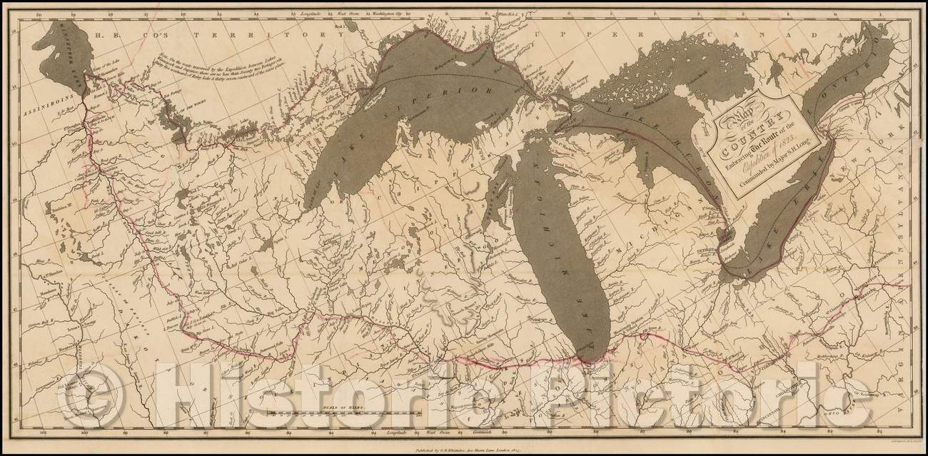 Historic Map - Map of the Country Embracing The Route of the Expedition of Commanded, 1825, Stephen H. Long - Vintage Wall Art