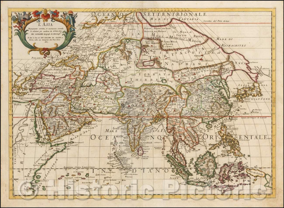 Historic Map - L'Asia Nuovamente corretta et accresciuta, secondo le relationi piu modern :: Asia're correct and increased, according to more modern relationi, 1677 - Vintage Wall Art