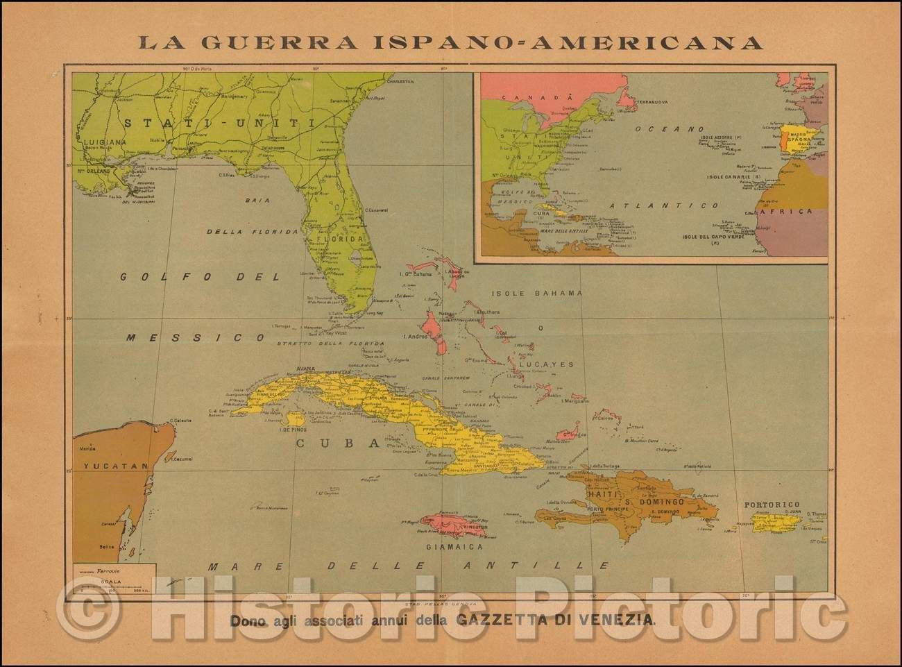 Historic Map - La Guerra Ispano-America/The Spanish-American War. (Southeast & Caribbean), 1898, Stab. Pellas - Vintage Wall Art