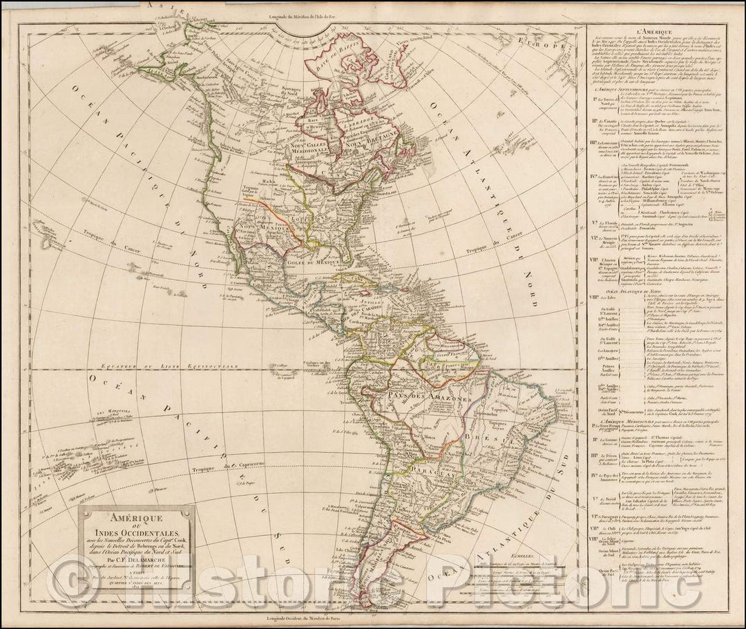 Historic Map - Amerique ou Indes Occidentales avec les Nouvelles Decouvertes du Capite. Cook, depusi le Detroit, l'Ocean Pacifique, 1812 - Vintage Wall Art