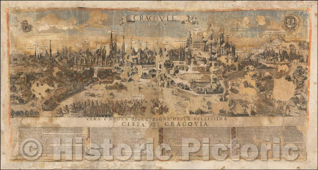 Historic Map - Cracovie in Pologne/Krakow in Poland, 1670, Giuseppe Longhi - Vintage Wall Art