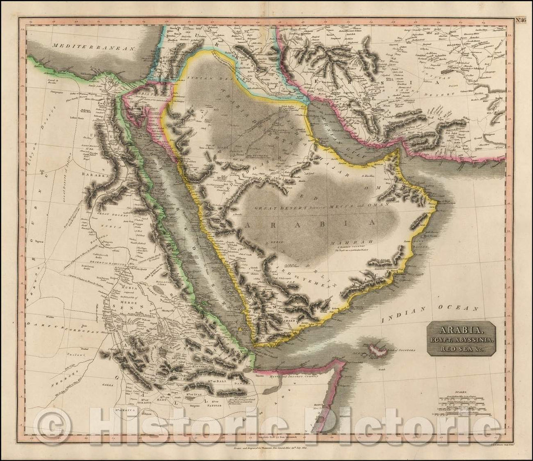 Historic Map - Arabia, Egypt, Abyssinia, Red Sea, 1814, John Thomson - Vintage Wall Art