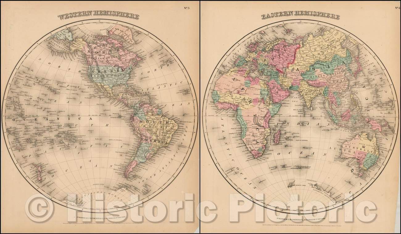 Historic Map - Eastern Hemisphere [with] Western Hemisphere, 1859, Joseph Hutchins Colton v2