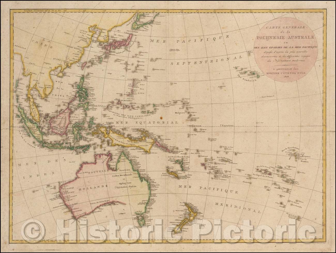 Historic Map - Carte Generale de la Polijnesie Australe ou Des Iles/Chart of the Western Pacific Ocean, pubished by Mortier, Covens & Fils, 1808 - Vintage Wall Art