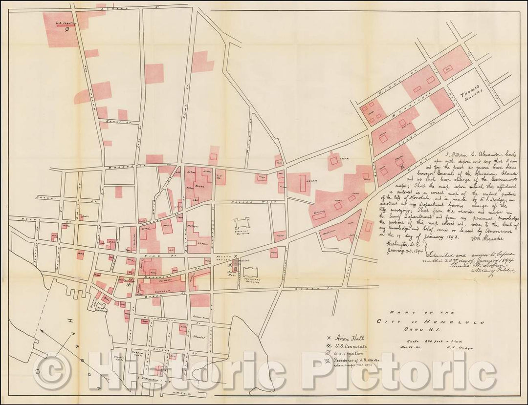 Historic Map - Part of the City of Honolulu Oahu H.I, 1894, U.S. Territorial Surveys - Vintage Wall Art