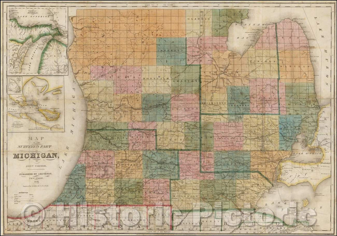 Historic Map - Map of the Surveyed Part of Michigan, 1840, John Farmer - Vintage Wall Art