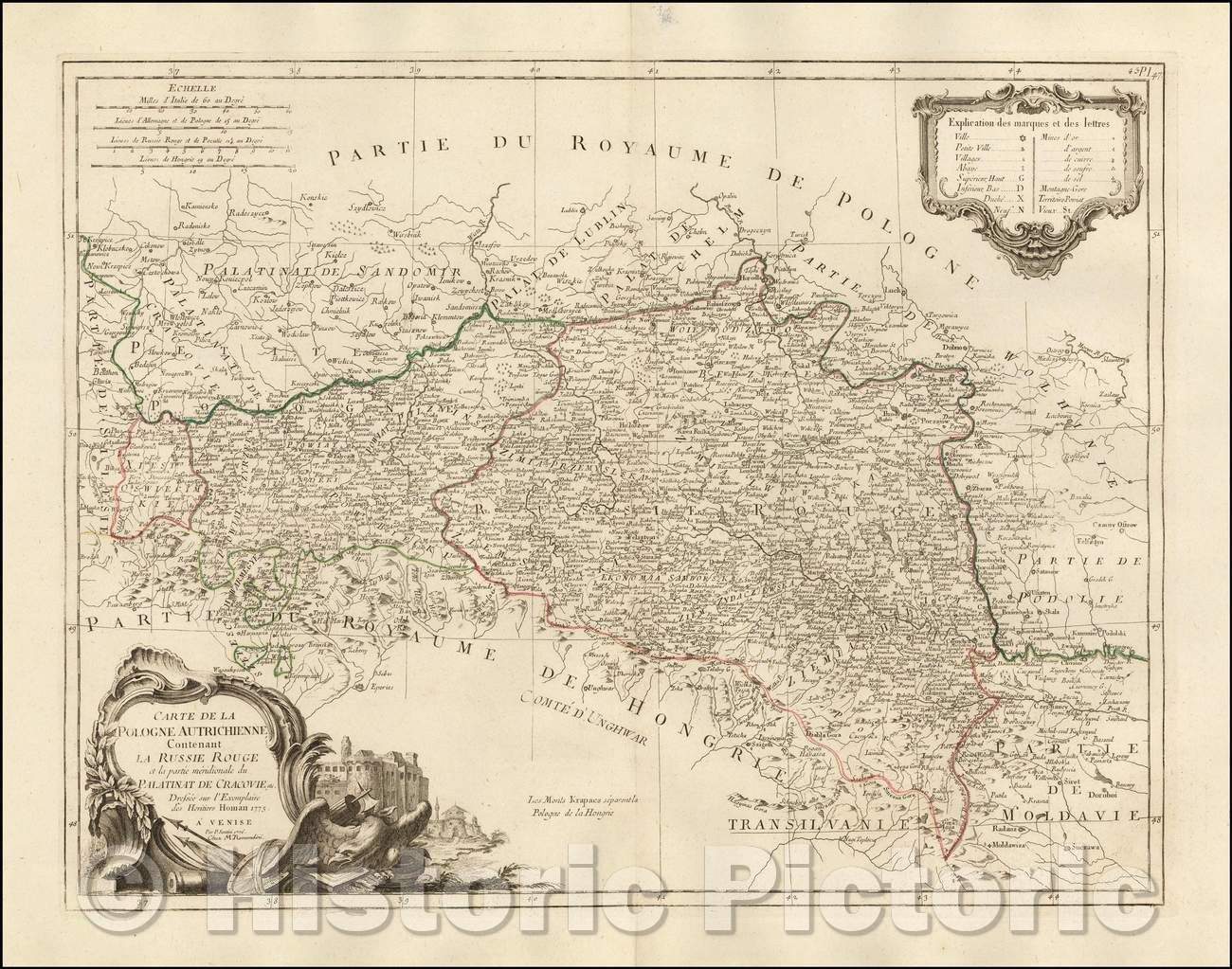 Historic Map - Carte De La Pologne Autrichienne Contentenat La Russie Rouge/Map of Southern Poland and parts of Slovakia, 1776, Paolo Santini - Vintage Wall Art