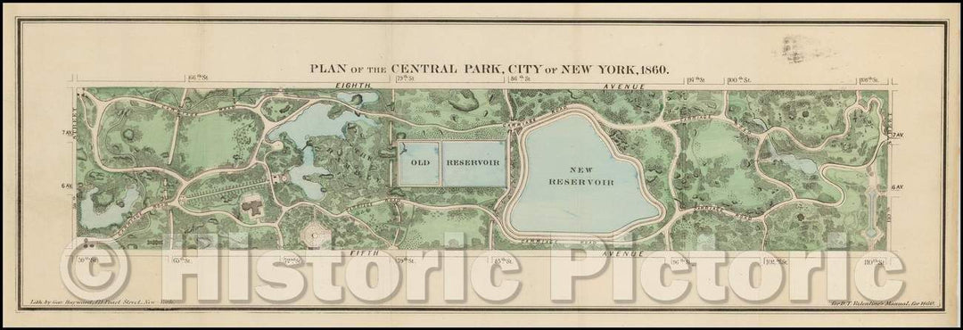 Historic Map - Plan of The Central Park, City of New York, 1860, Valentine's Manual - Vintage Wall Art