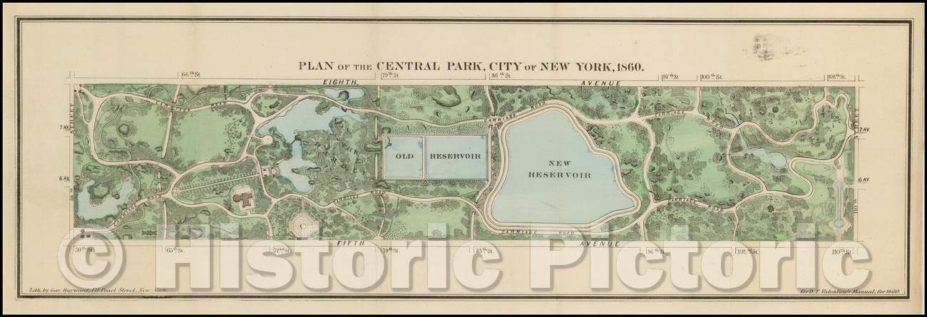 Historic Map - Plan of The Central Park, City of New York, 1860, Valentine's Manual - Vintage Wall Art