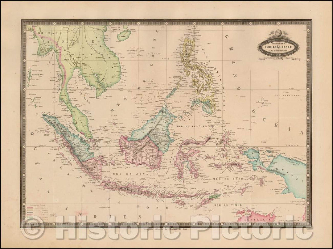 Historic Map - Archipels des Iles de la Sonde et des Iles Philippines/Archipelagos of the Sunda Islands and the Philippines Islands. 1860, 1860 - Vintage Wall Art