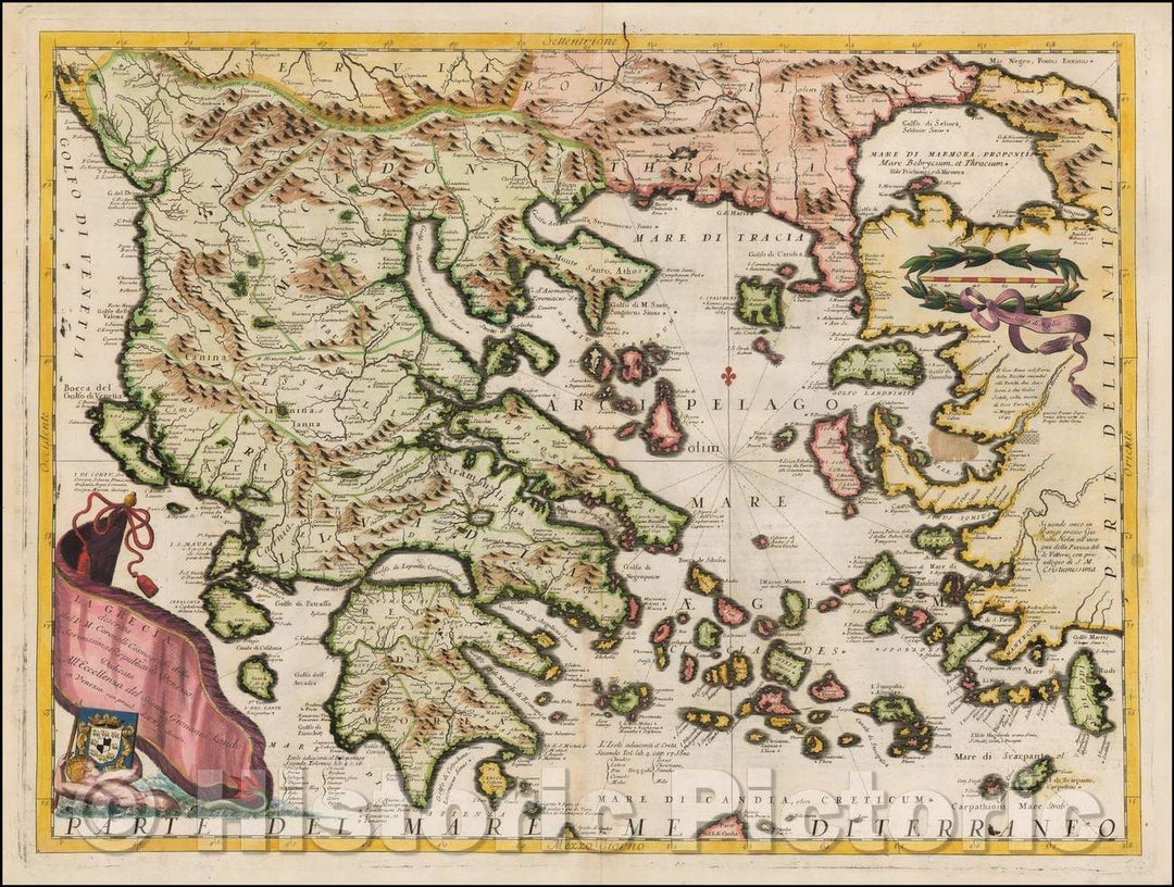 Historic Map - La Grecia, descritta dal P.M. Coronelli/Greece, described by P.M. Coronelli, 1695, Vincenzo Maria Coronelli - Vintage Wall Art