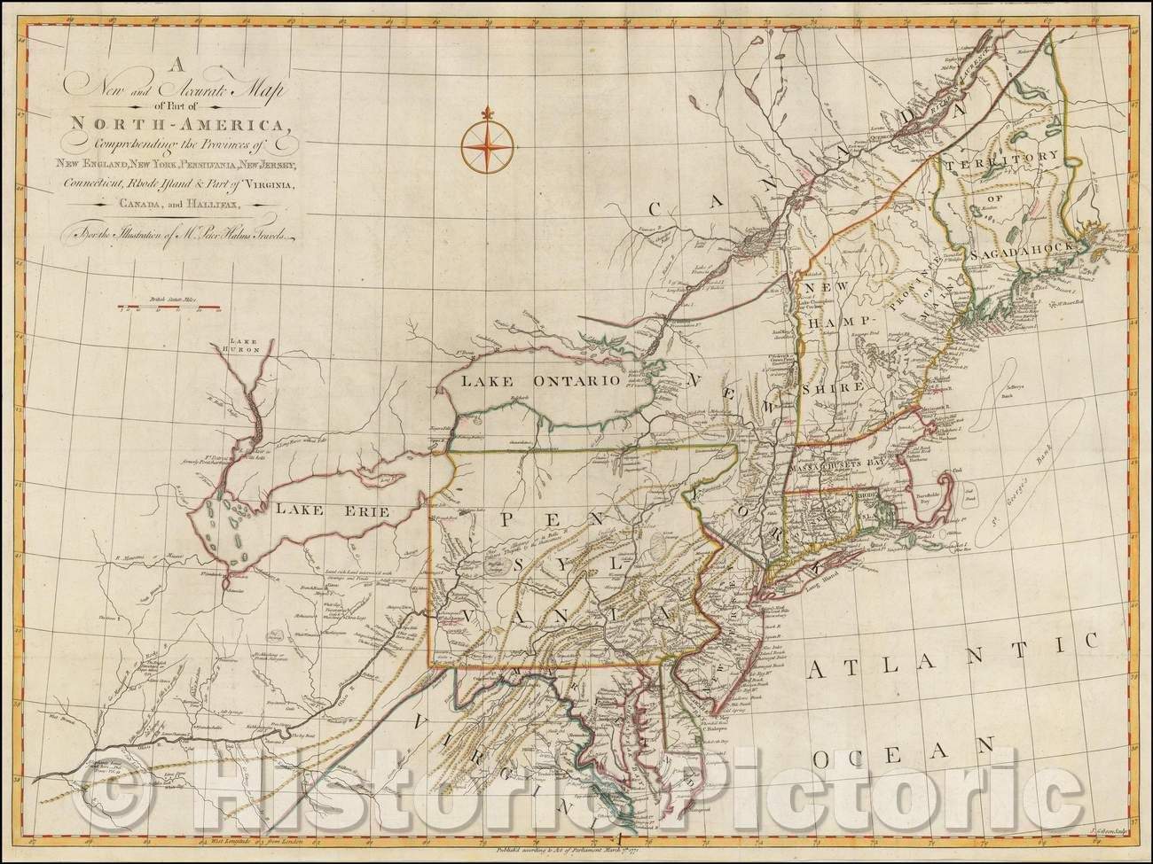 Historic Map - A New and Accurate Map of Part of North-America, Comprehending the Provinces of New England, New York, Pensilvania, New Jersey, Connecticut, 1771 - Vintage Wall Art