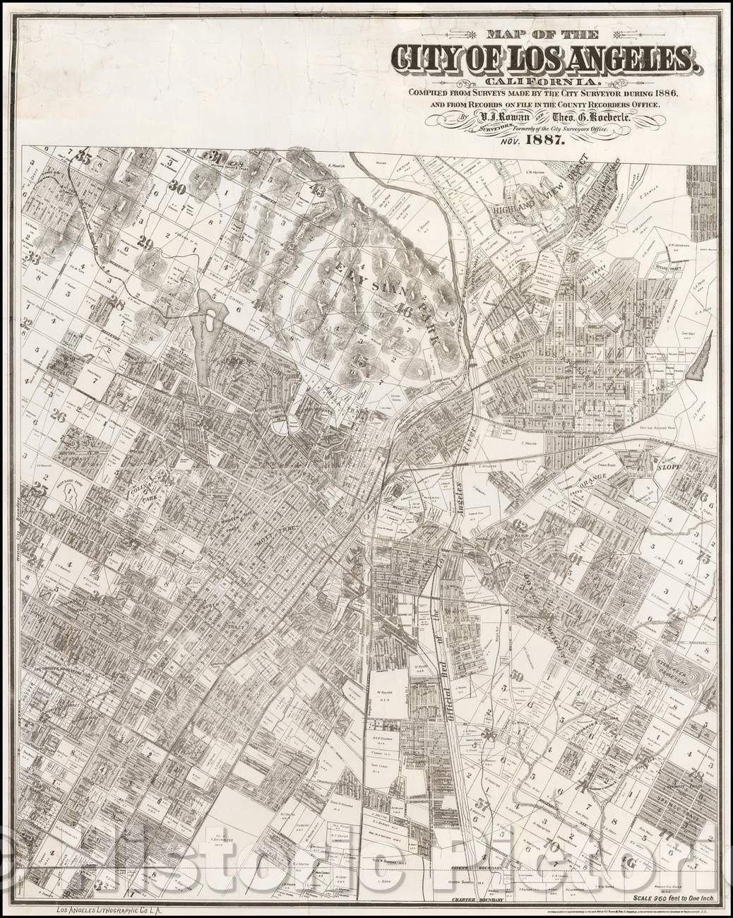 Historic Map - Map of the City of Los Angeles. California, 1887, Los Angeles Lithographic Co. v1