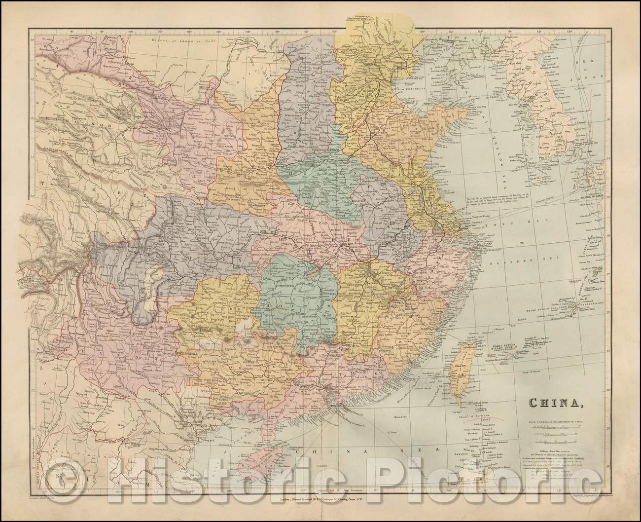 Historic Map - China, 1896, Edward Stanford - Vintage Wall Art