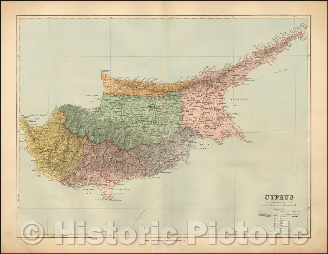 Historic Map - Cyprus, 1896, Edward Stanford v2