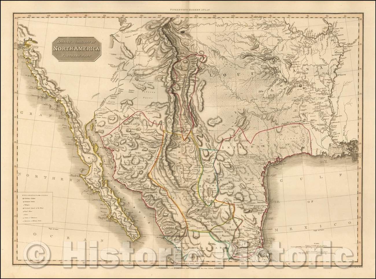 Historic Map - Spanish Dominions In North America Northern Part (Texas, Mexico, Rocky Mountains, Upper California, etc.), 1811, John Pinkerton - Vintage Wall Art