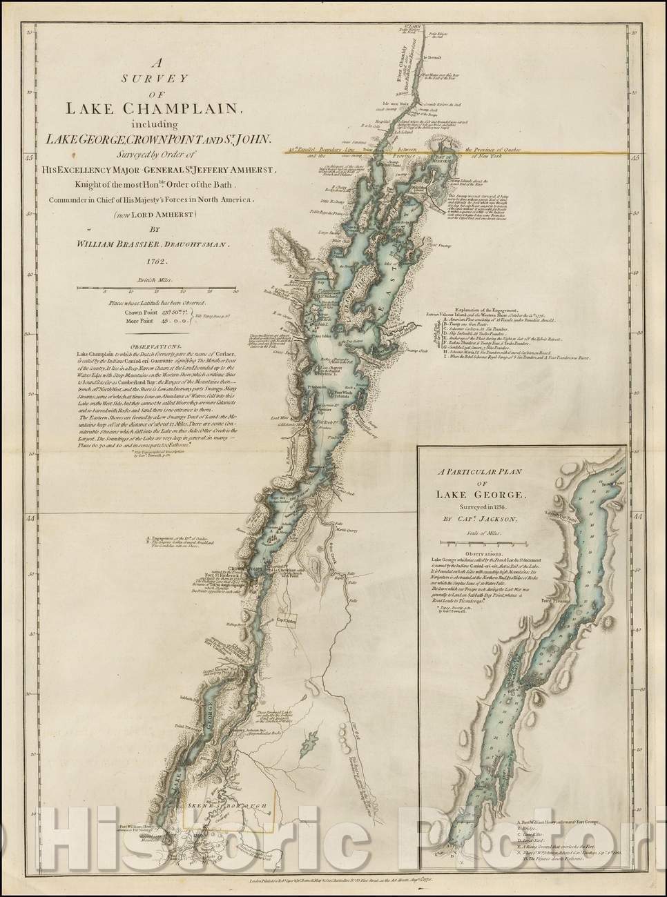 Historic Map - A Survey of Lake Champlain, including Lake George, Crown Point and St. John, Surveyed, 1776, Robert Sayer v2