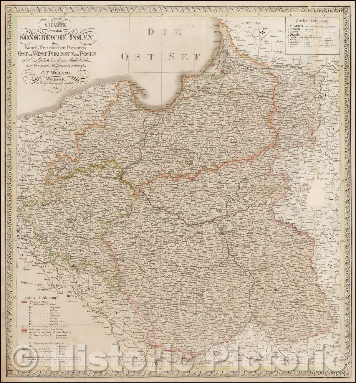 Historic Map - Charte von dem Koneigreiche Polen, den Konigl. Preussischen Provinzen Ost/Map of Poland and East and West Prussia, published by Weiland, 1831 - Vintage Wall Art