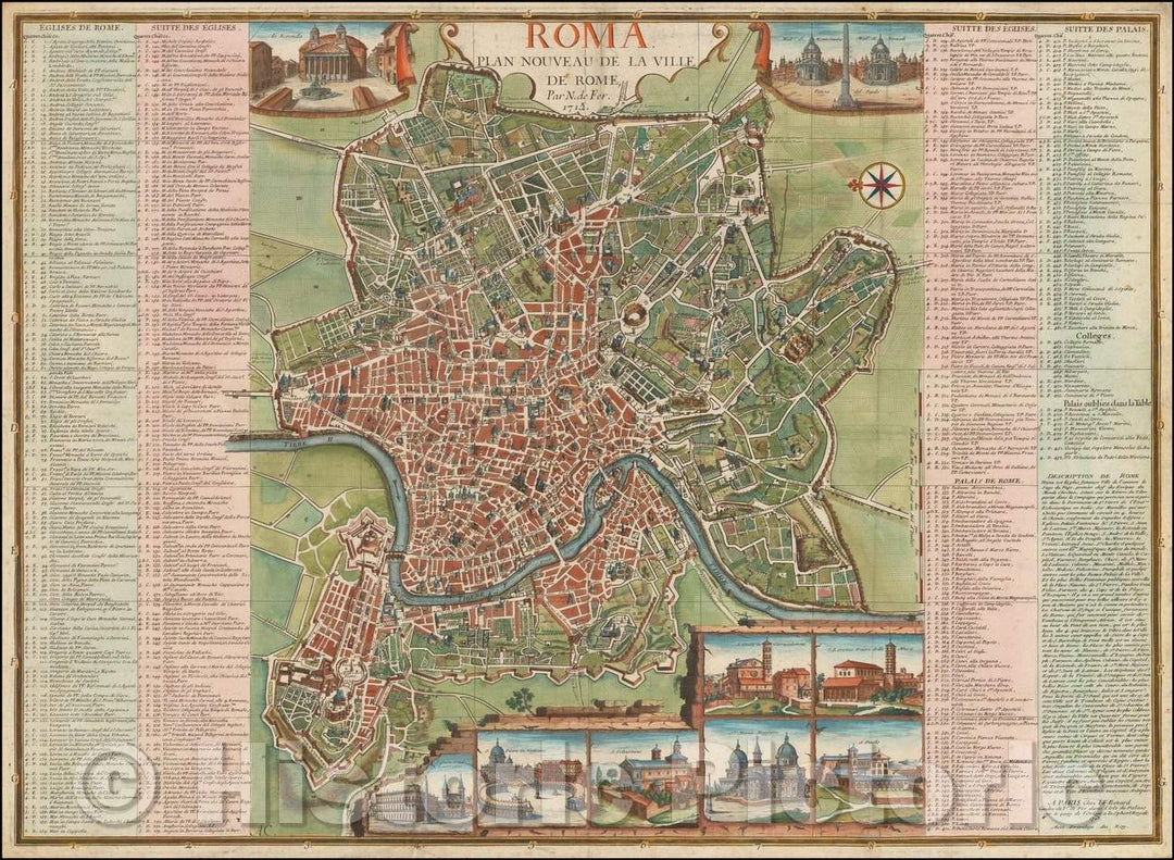 Historic Map - Roma Plan Nouveau De La Ville De Rome, 1713, Nicolas de Fer v2