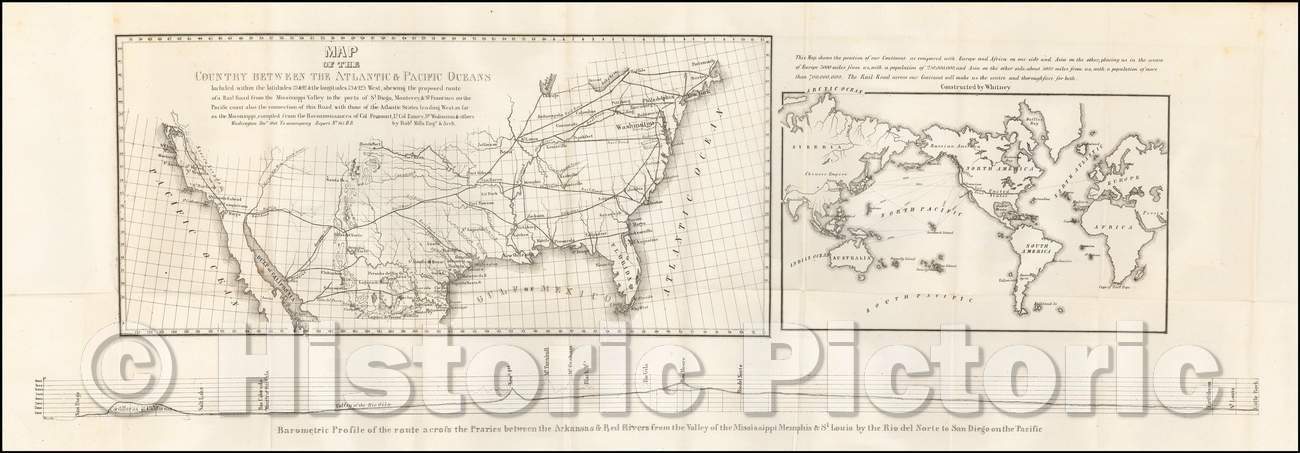 Historic Map - Map of the Country Between The Atlantic & Pacific Oceans, 1848, Robert Mills - Vintage Wall Art