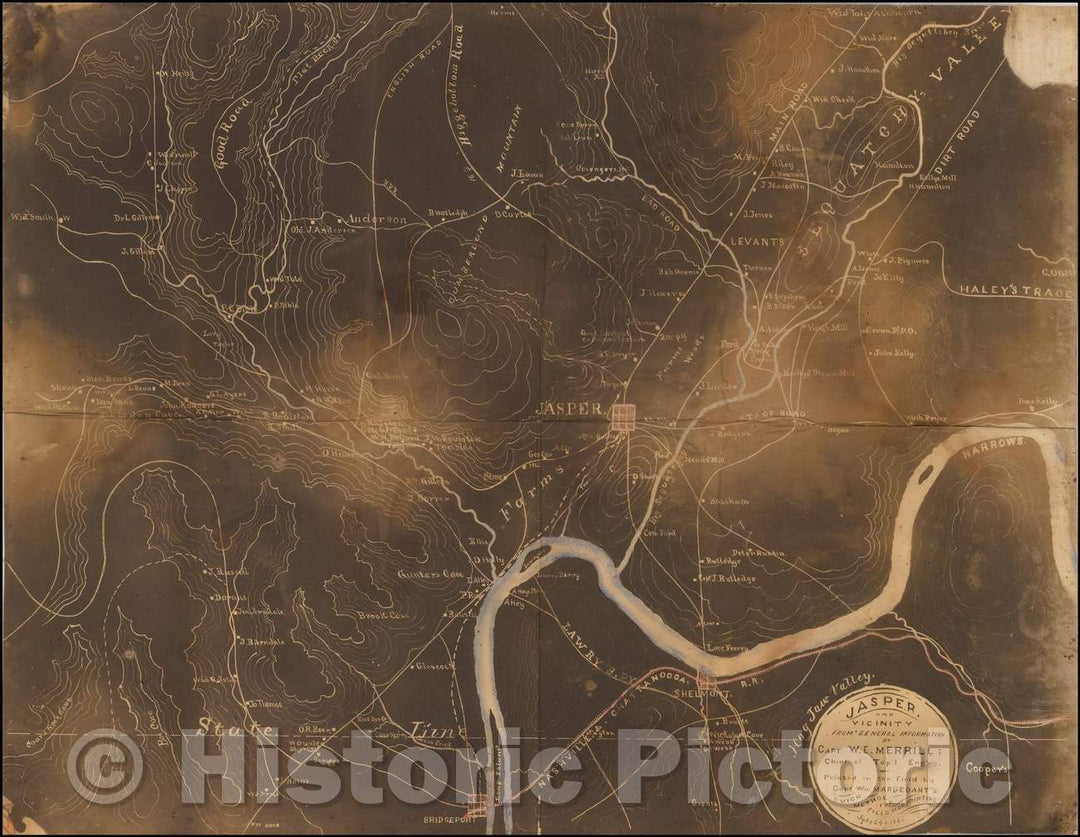 Historic Map - Jasper and Vicinity from General Information, 1863, William E. Merrill - Vintage Wall Art