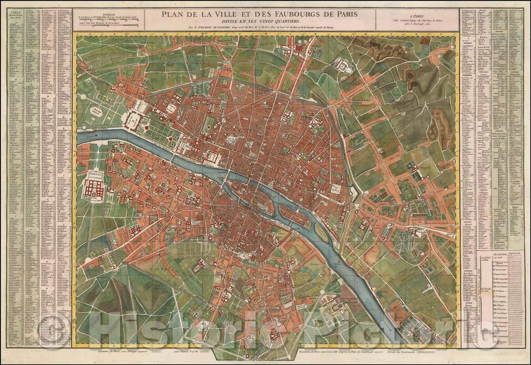 Historic Map - Plan de la Ville et des Faubourgs De Paris Divise en ses Vingt Quartiers, 1760, Gilles Robert de Vaugondy v1