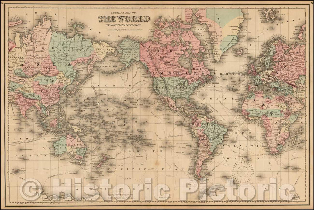 Historic Map - Colton's Map of the World on Mercator's Projection, 1872, Joseph Hutchins Colton v1