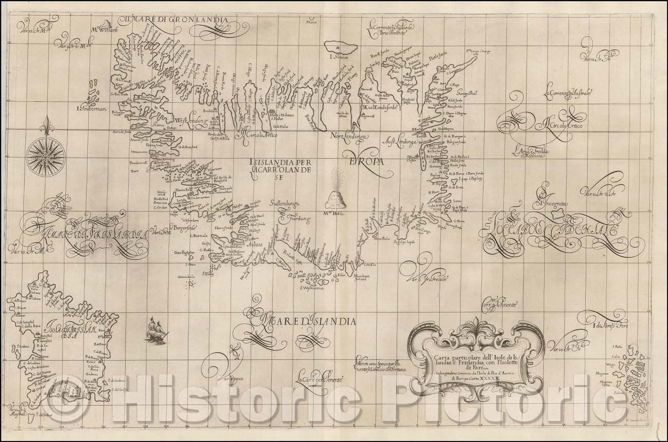 Historic Map - Carta particolare dell' Isole di Islandia e. Frislandia, con Isolette di :: Robert Dudley's of Iceland, Frisland, part of the Faroe Islands, 1646 - Vintage Wall Art