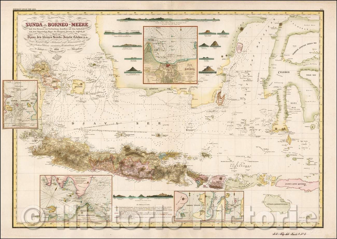 Historic Map - Reduzirte Karte vom Sunda Oder Borneo Meere und den Strassen zur Verbindung desselben/Map of part of Indonesia, 1835, Heinrich Berghaus - Vintage Wall Art