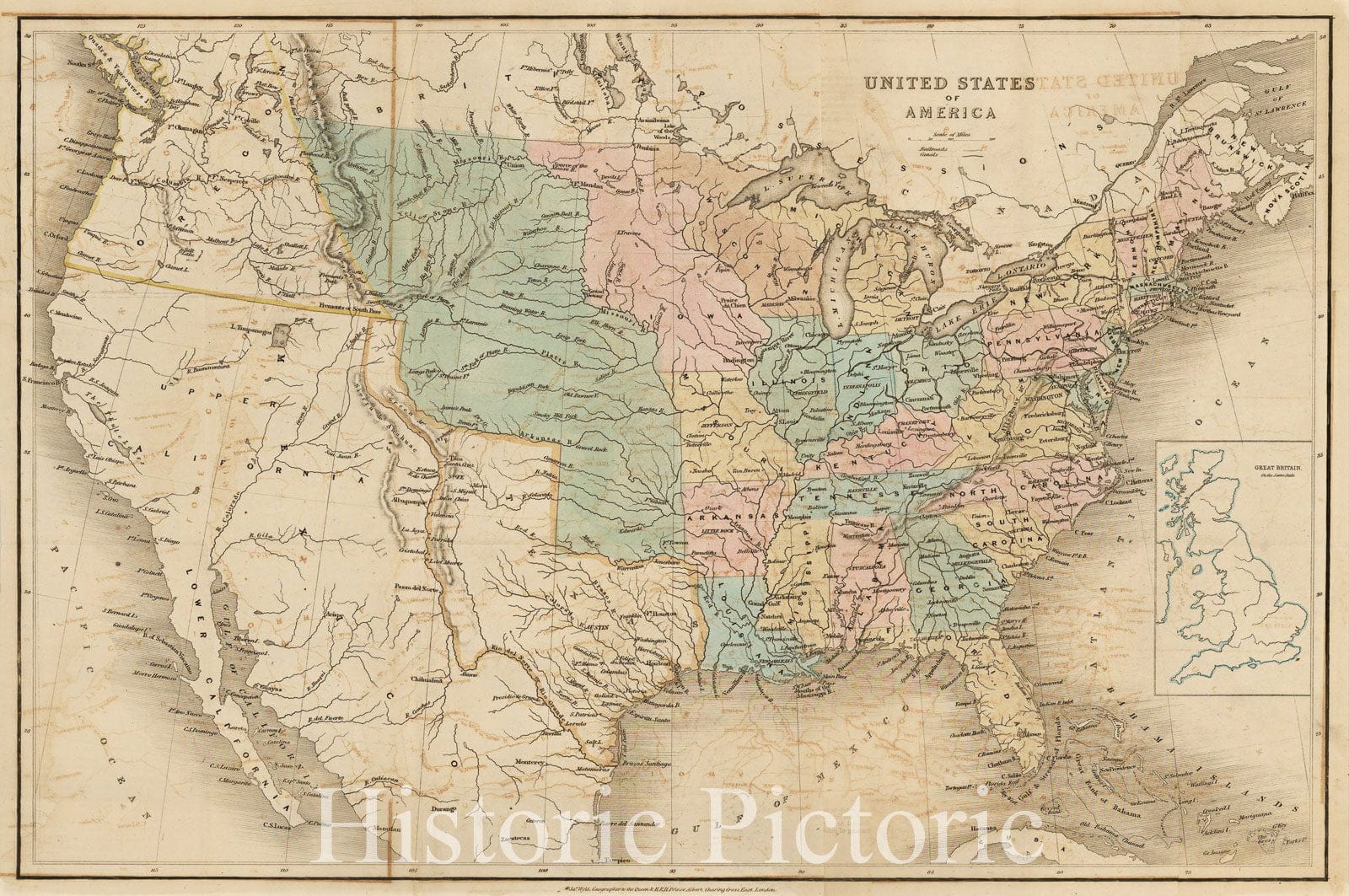 Historic Map - United States of America (with Republic of Texas), 1845, James Wyld - Vintage Wall Art