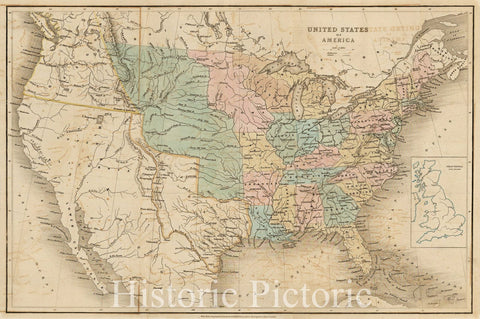 Historic Map - United States of America (with Republic of Texas), 1845, James Wyld - Vintage Wall Art