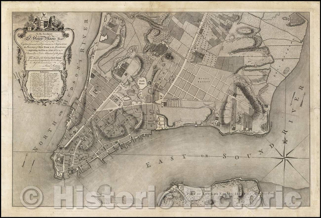 Historic Map - To His Excellency Sr. Henry Moore Bart. Captain General and Governour in Chief in & over the Province of New York, 1769, Bernard Ratzer - Vintage Wall Art