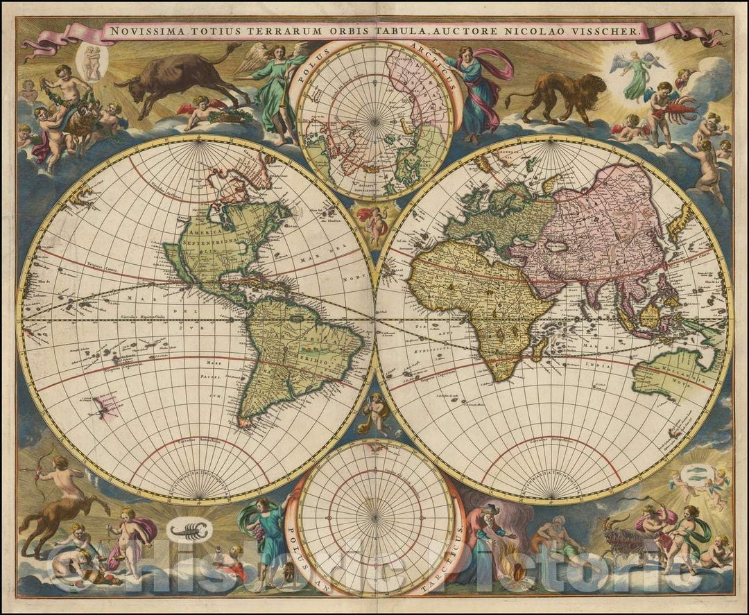 Historic Map - Novissima Totius Terrarum Orbis Tabula, Auctore Nicolao Visscher. / Nicholas Visscher's World Map, 1695, Nicolaes Visscher I v2