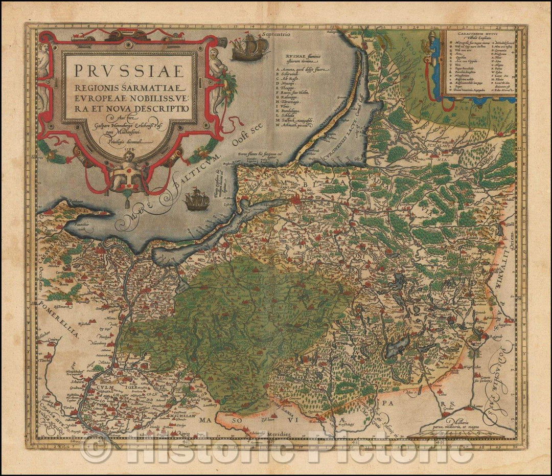 Historic Map - Prussiae Regionis Sarmatiae Europeae Nobiliss. Vera Et Nova Descriptio/Ortelius' first Map of Prussia, 1584, 1587, Abraham Ortelius - Vintage Wall Art